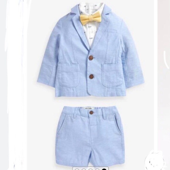 Next Light Blue Little Boys Linen Blend Blazer and Shorts Size 3-4yrs - Picture 1 of 16